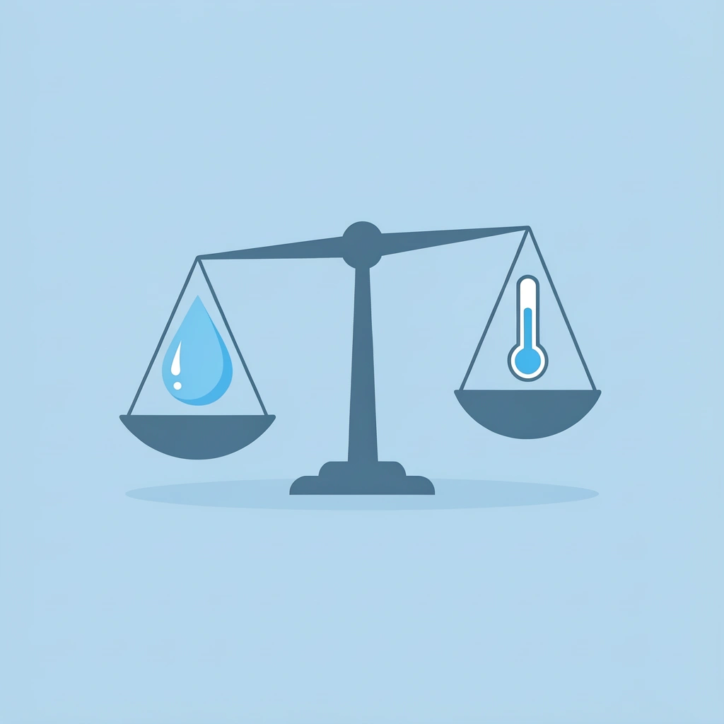 Balance scale comparing hot water cleaning power against garment longevity with cold water