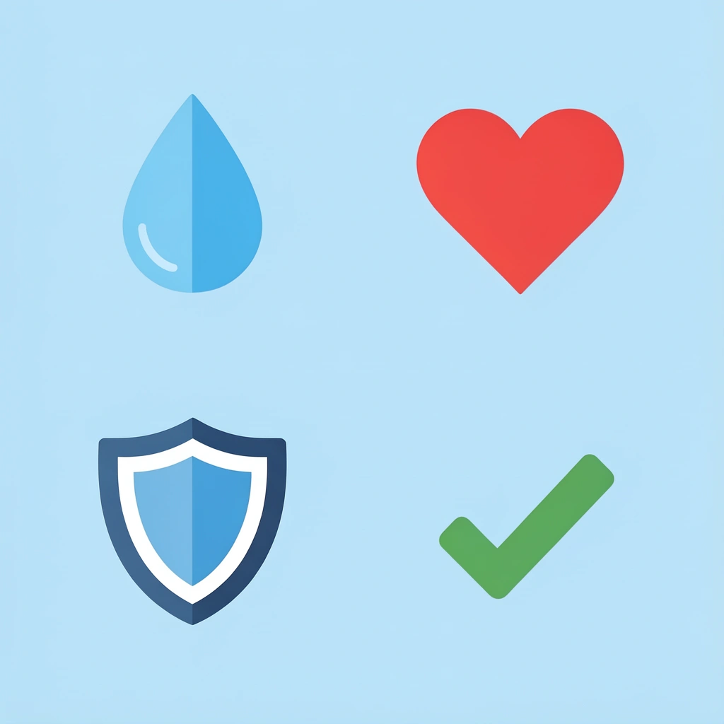 Four icons representing the key benefits of hand washing hats: water temperature control, gentle handling, focused cleaning, and fabric longevity