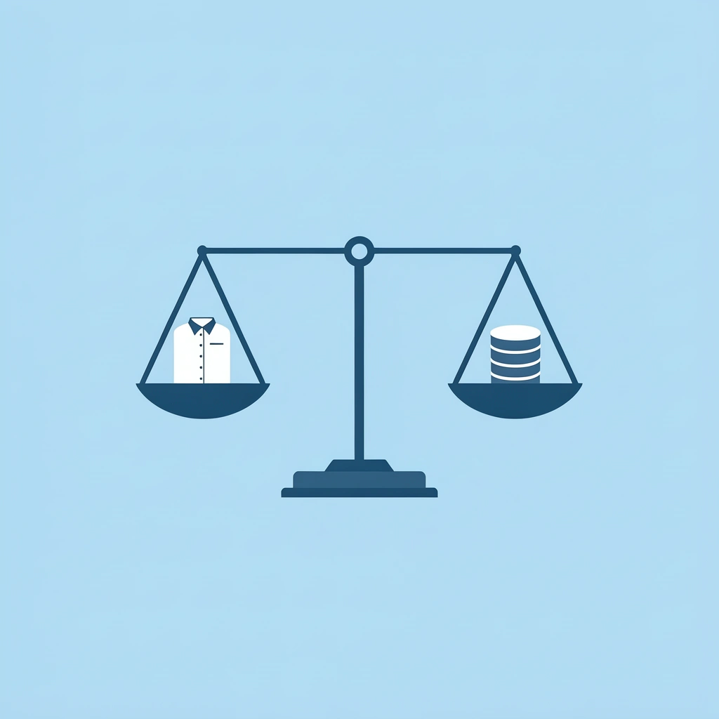 Balance scale comparing cotton and polyester fabrics for custom t-shirt printing
