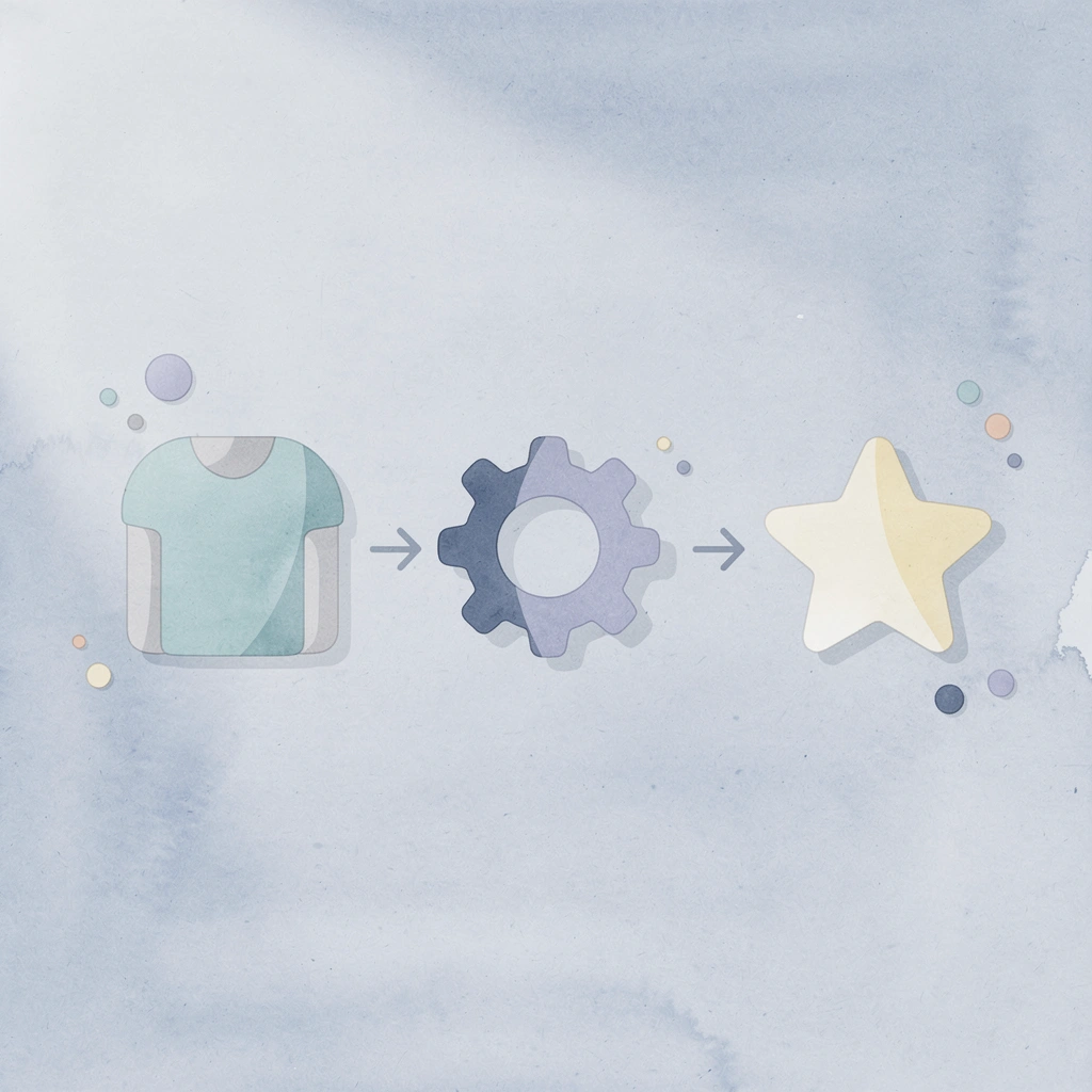 Three icons showing fabric, printing method, and target use
