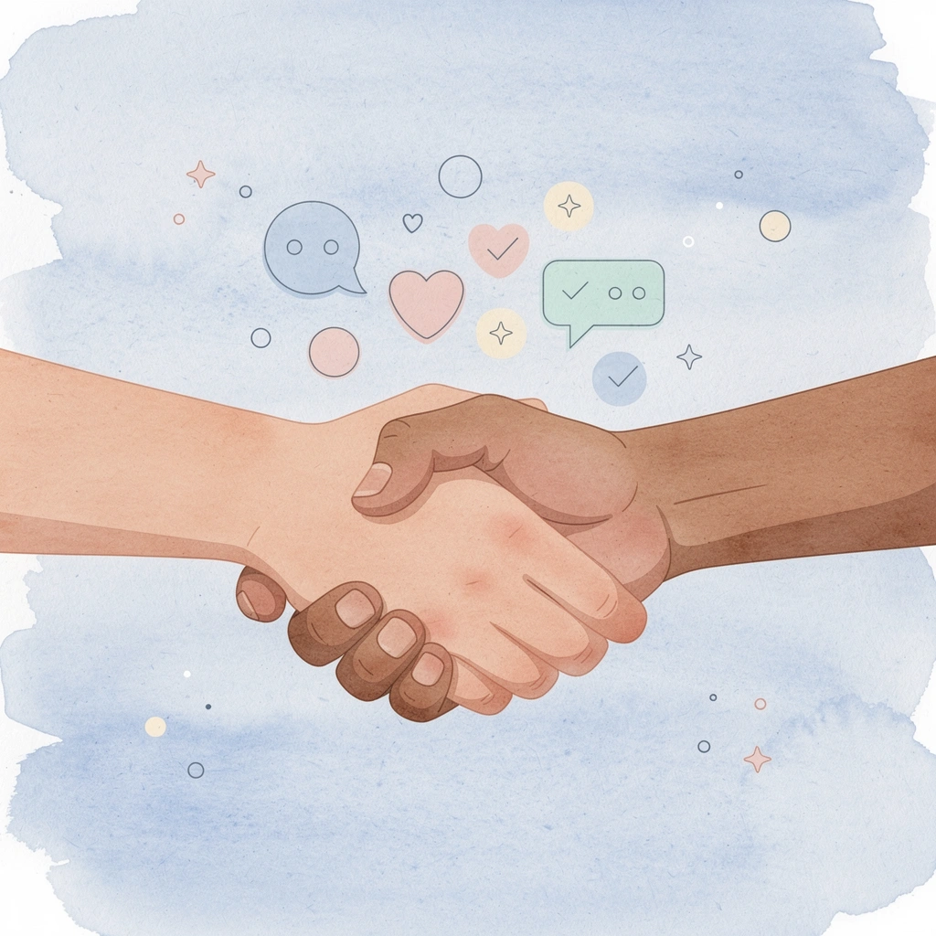 Two hands connecting, representing a partnership between the business and the printing company