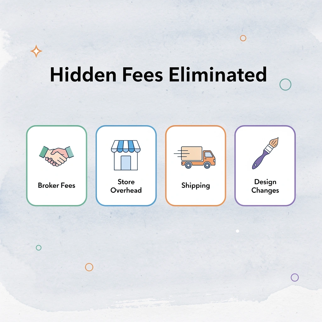 Infographic showing four types of hidden fees that ooShirts eliminates