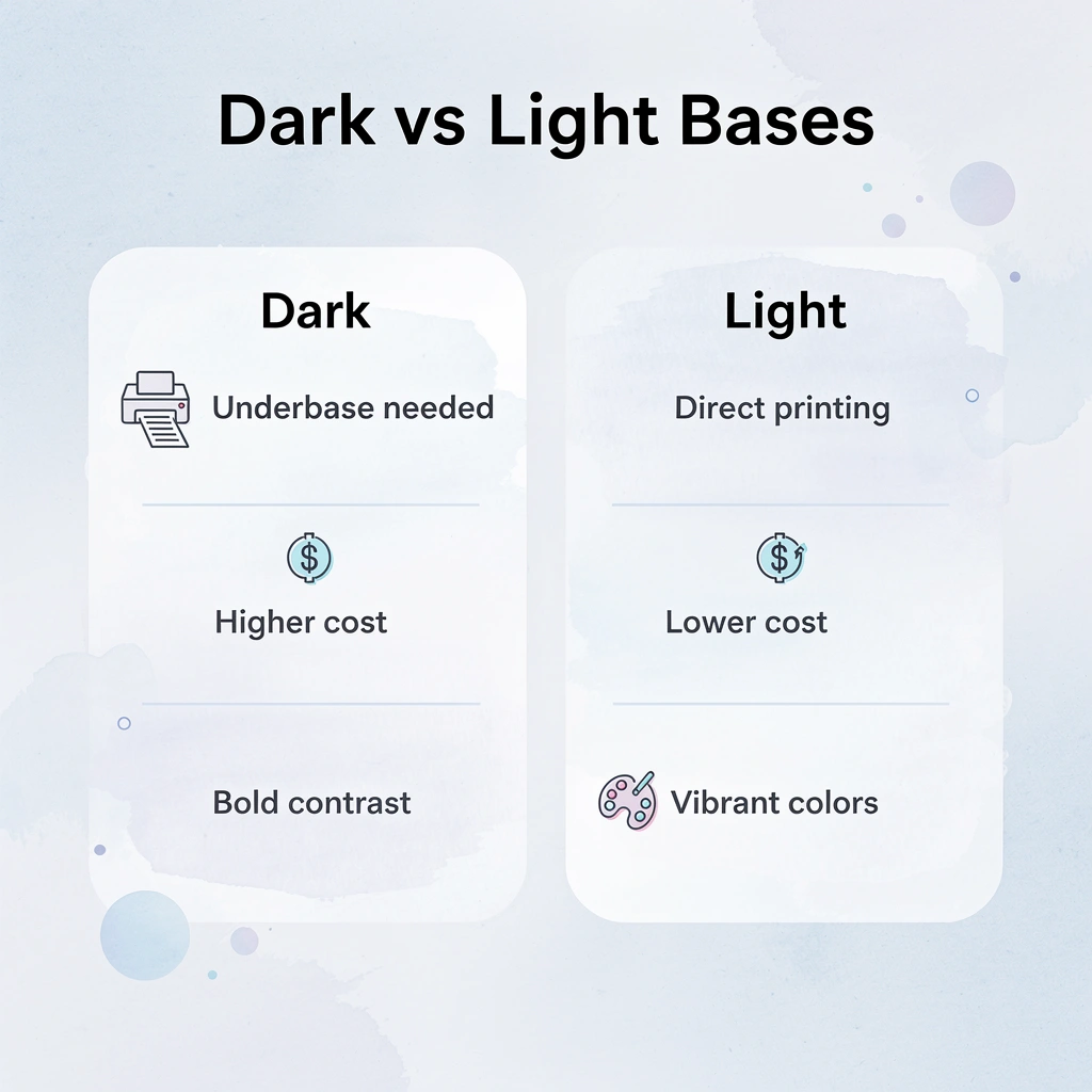 Comparison of dark versus light t-shirt base colors