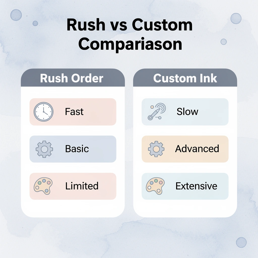 Comparison chart showing Rush Order Tees versus Custom Ink features
