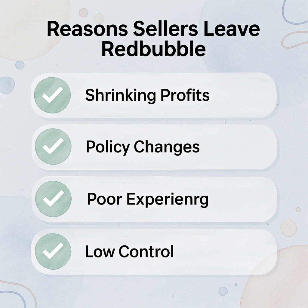 Checklist of common reasons sellers leave Redbubble