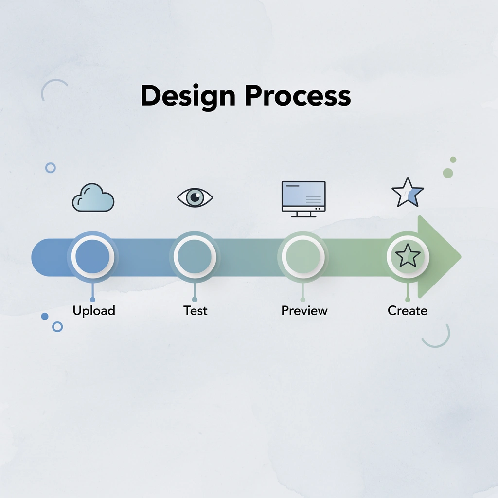 Process flow showing upload, test, preview, and create steps