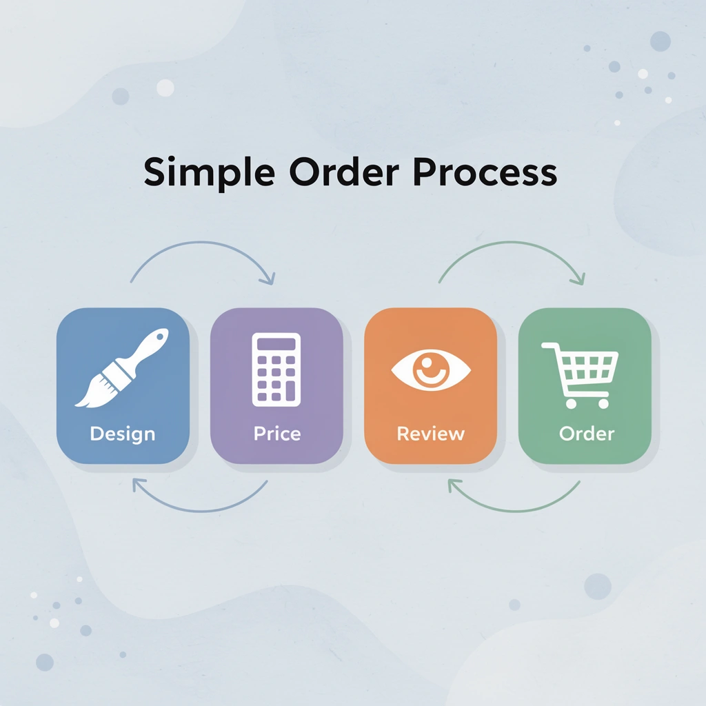 Process flow showing four simple steps to order custom shirts