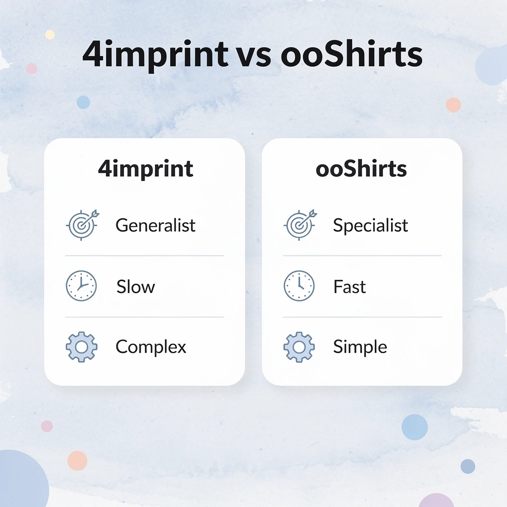 Comparison chart between 4imprint and ooShirts features