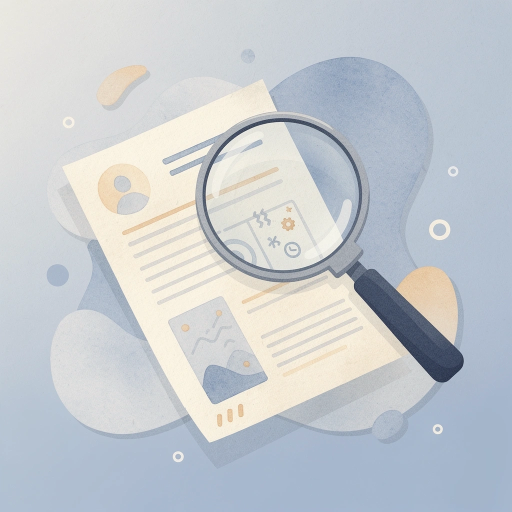 Magnifying glass examining objects representing supplier evaluation and research