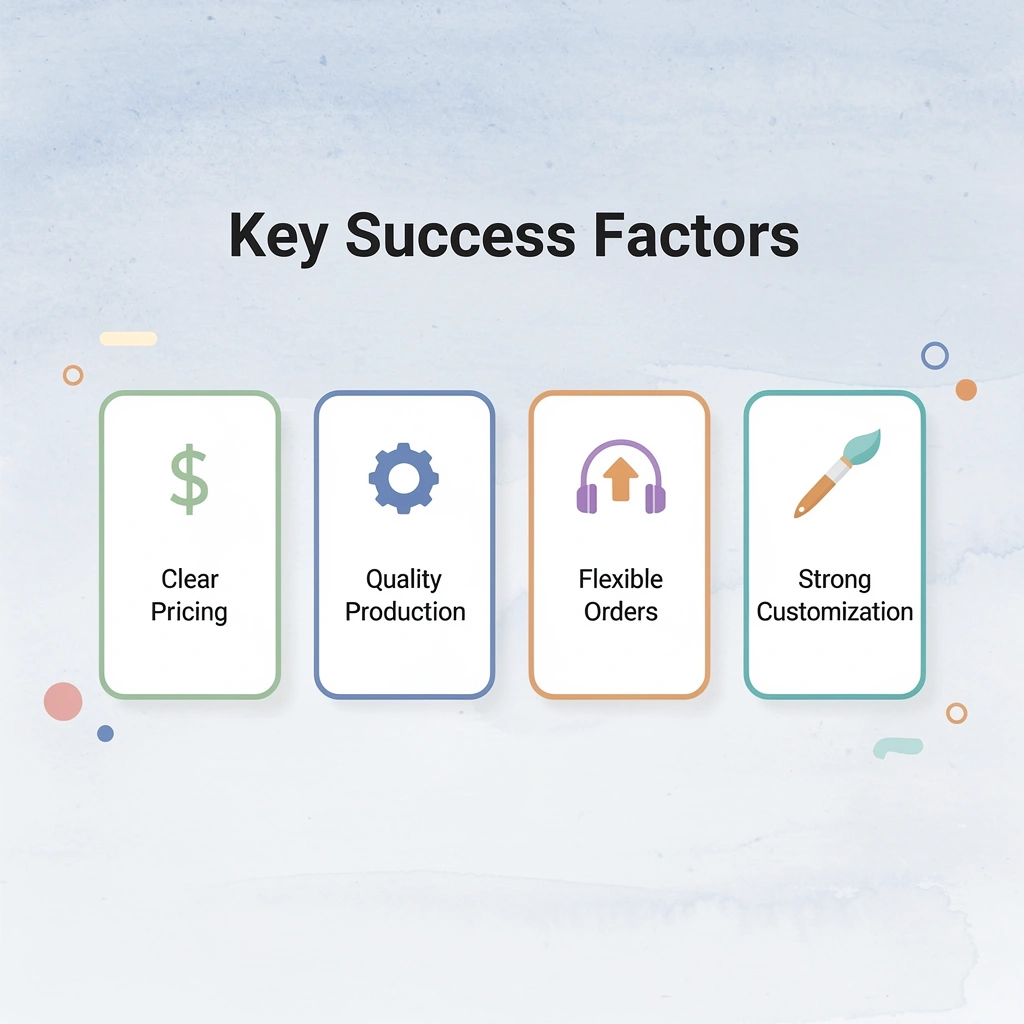 Infographic showing 5 key success factors for custom apparel providers