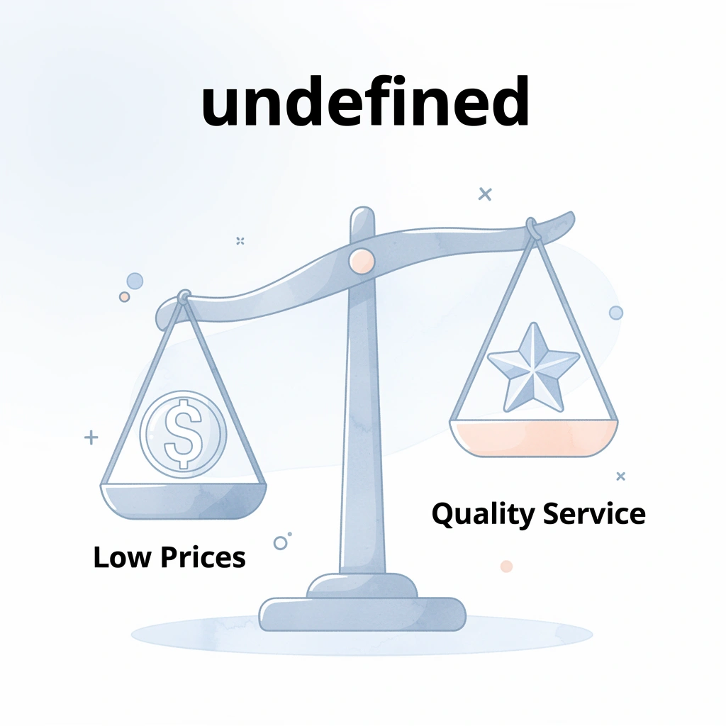 Balance scale comparing low prices and quality service