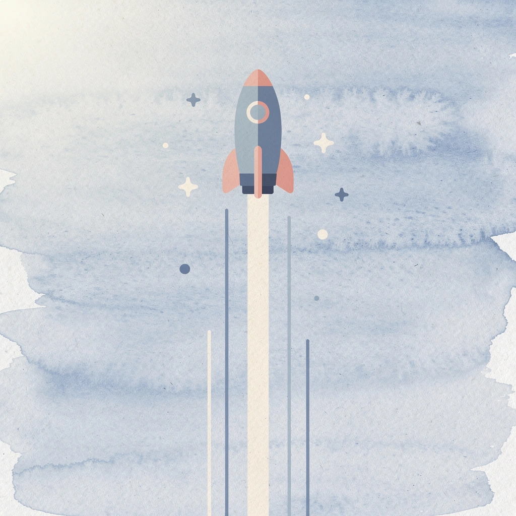 Scene illustration of custom apparel launching upward, representing brand growth