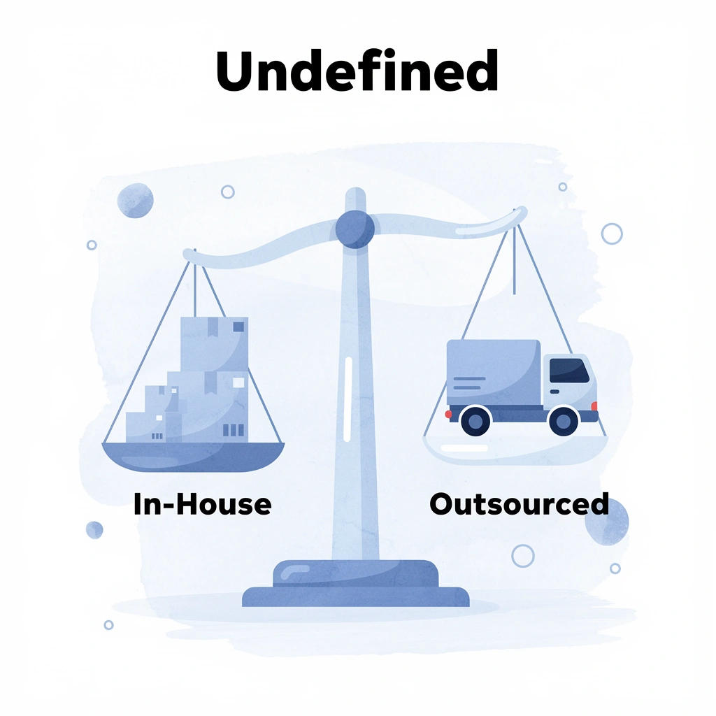 Balance scale comparing in-house fulfillment versus outsourcing

