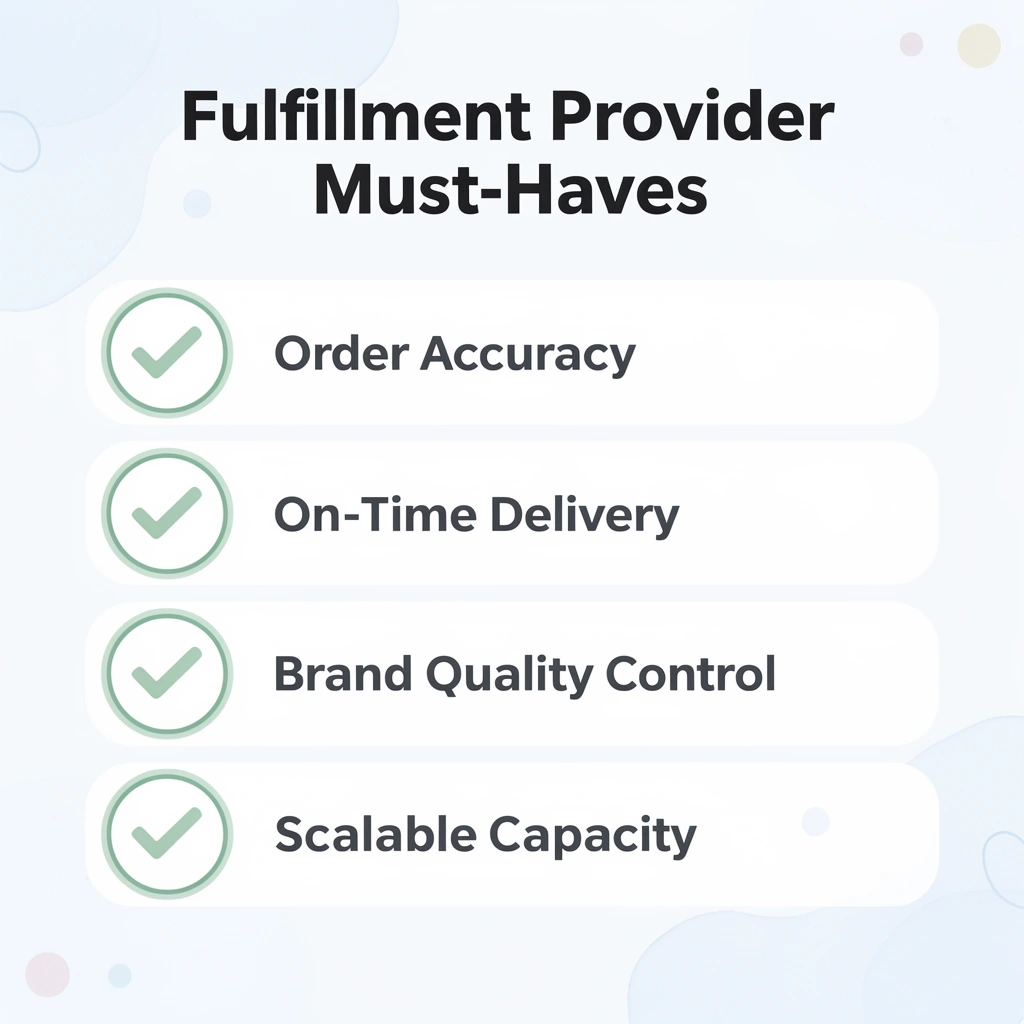 Checklist infographic of key fulfillment provider requirements