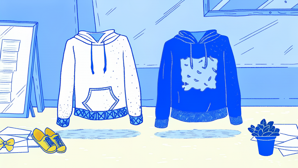 two custom printed dance hoodies showing a faded meme design versus a timeless wordplay design